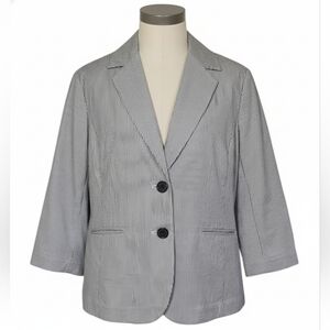 10P Talbots Blazer Cotton Striped 3/4 Sleeves Pockets Black White